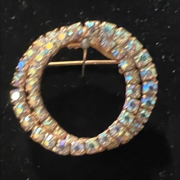 Vintage Double Circle A/B Rhinestone Brooch - Picture 4 of 8